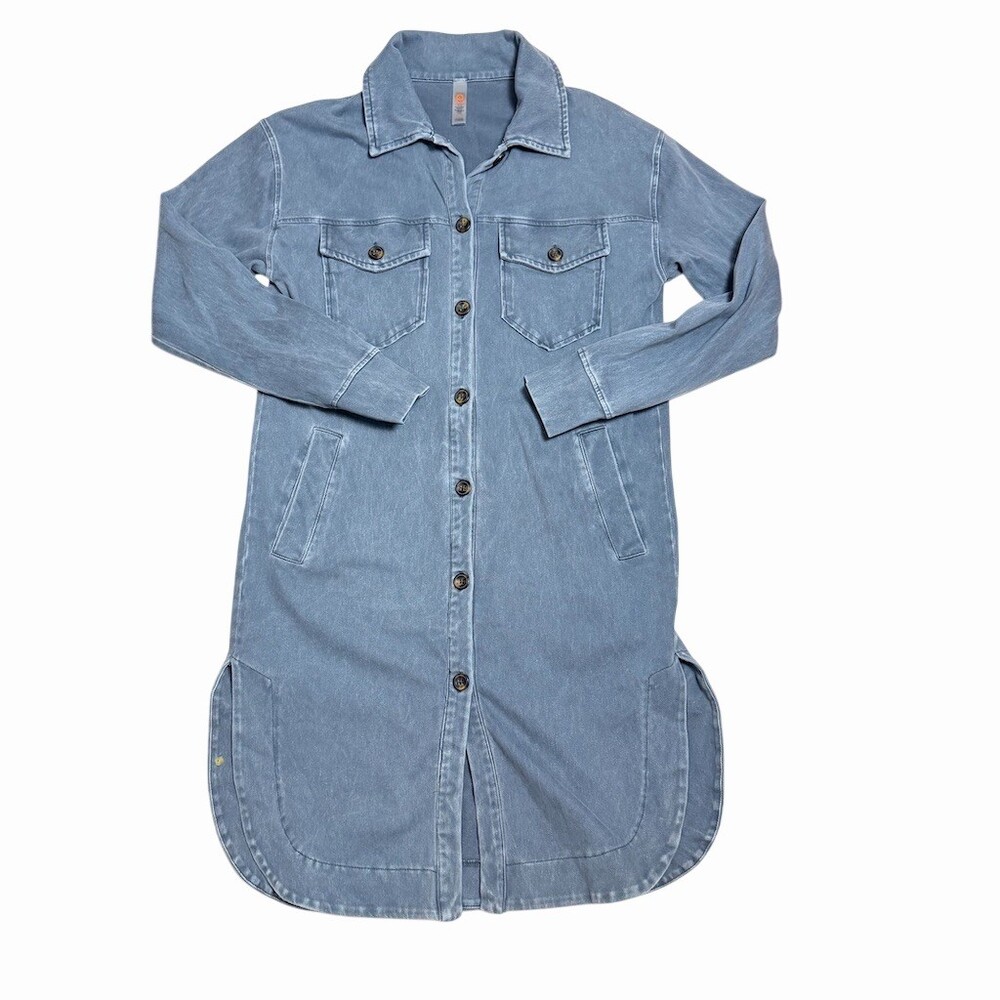 Mono B Boho Denim Button-Up Midi Dress Shirt Button Down